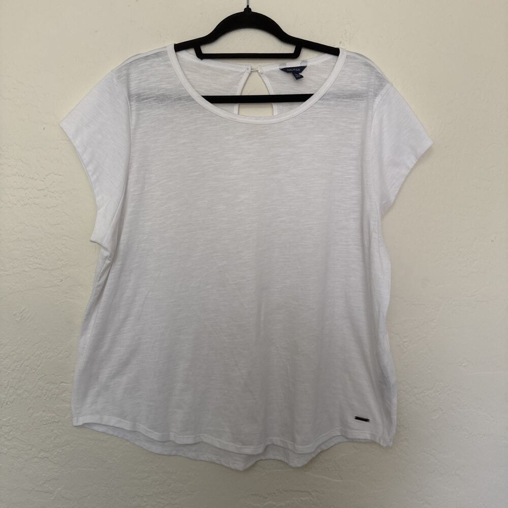 Nautica Women's Cap Sleeve Crew Neck T-Shirt White Size XXL